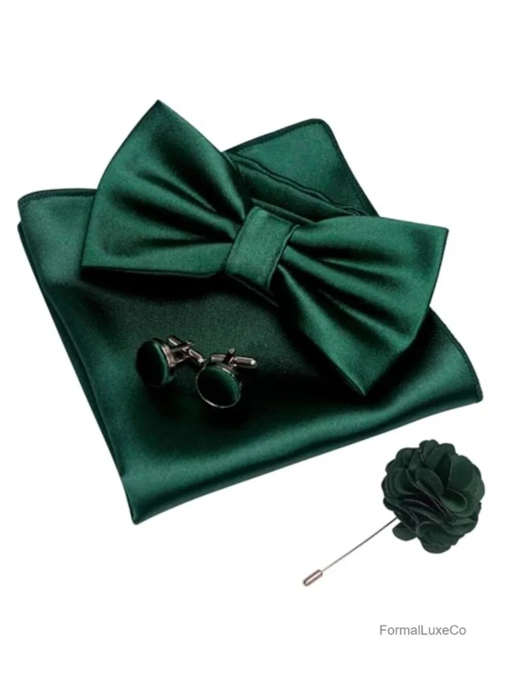 Men's Pre-tied Bow Tie and Pocket Square Cufflinks Set with Gift Box